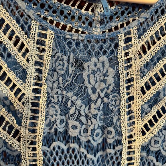 Free People Blue Long Sleeve Lace Sheath Cover-Up - Picture 6 of 10